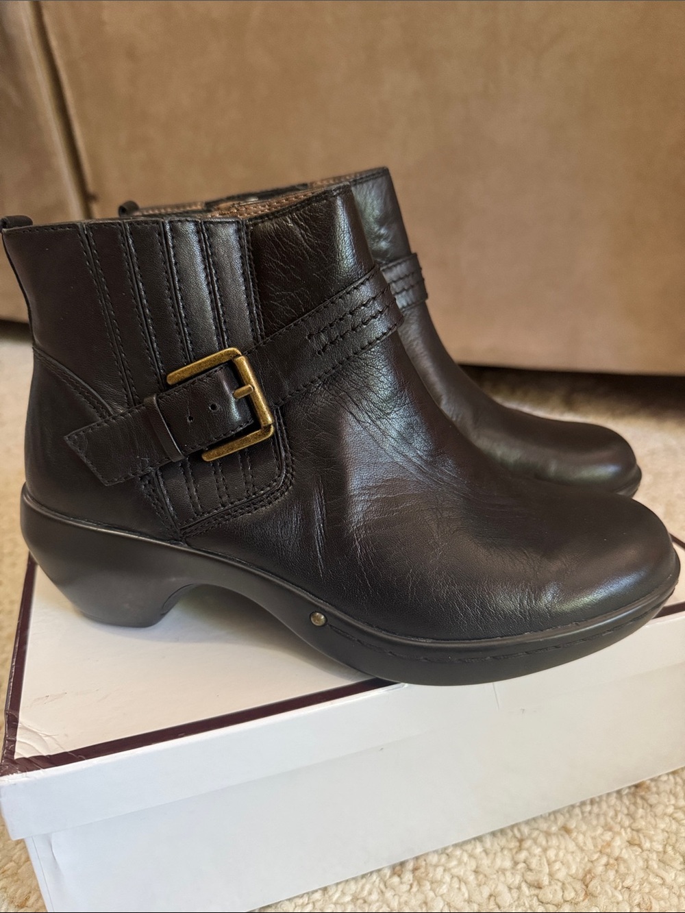 Easy Spirit Black Leather Ankle Booties with Buckle Detail